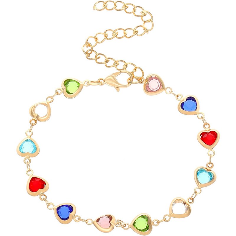 Ins style colorful love zircon bracelet personality temperament alloy heart shaped dopamine bracelet net celebrity bracelet