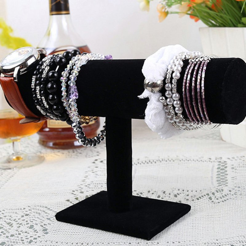 Qianbihe Fashion Velvet Bracelet Bangle Necklace Jewelry Display Stand Holder Organizer-Black