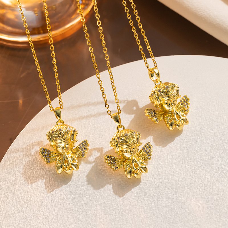 Electroplating Heavy Industry Luxury Style and Light Little Angel Real Gold Pendant DIY Handmade Jewelry Titanium Steel