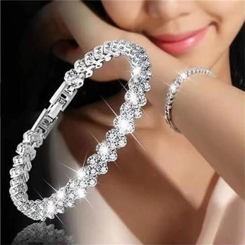 Women's Roman AAA Zircon Crystal Bracelet Fashion Jewelry Super Shiny Full Diamond Inlay