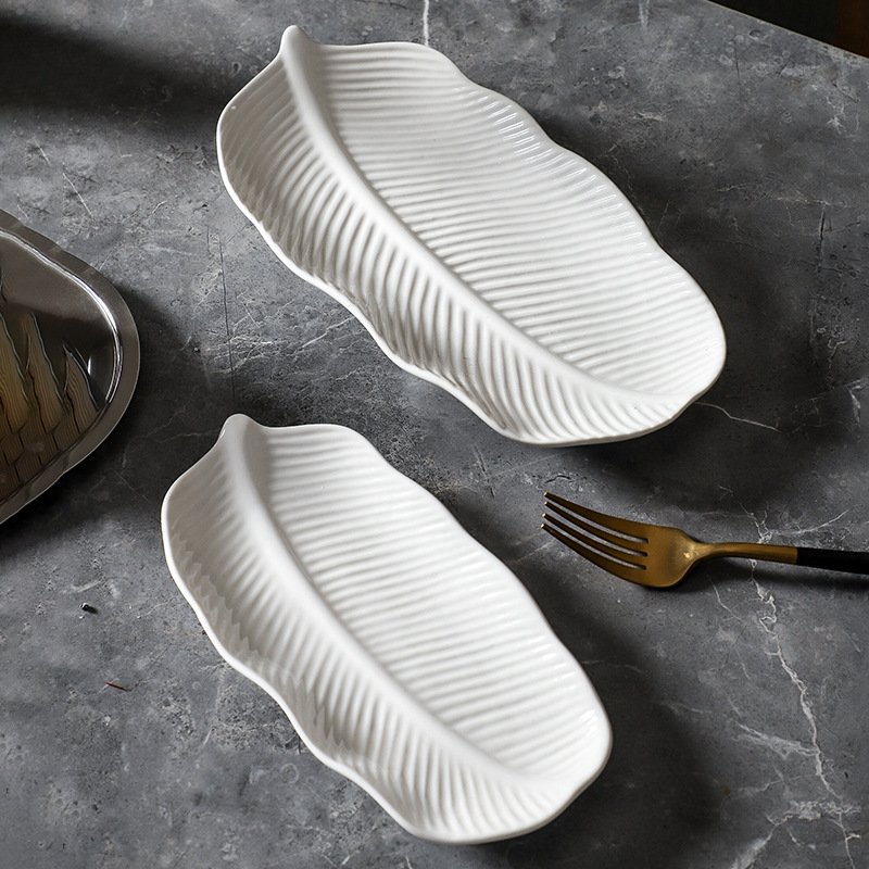 Ceramic White Rectangular Plate Banana Leaf Plate Fish Plate Ceramic Plate Hotel Plate Home Sushi Plate Dessert Plate