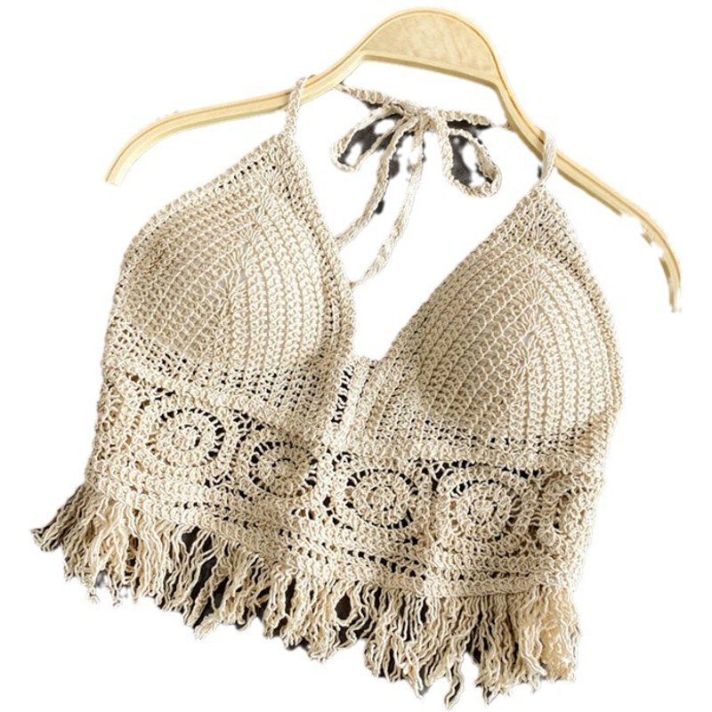 Women's Clothing Padded Halter Neck Small Vest With Inner Straps Off Shoulder Backless Hollow Tube Top Embroidered Vest