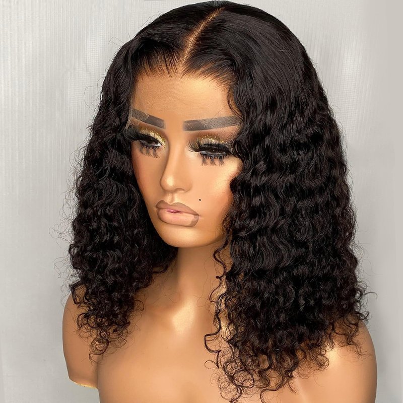 Human Hair Wigs For Women Brazilian Deep Wave Frontal Wig 180 Density Transparent 13X4 Lace Wig Jerry Curl Bob PrePlucked Remy