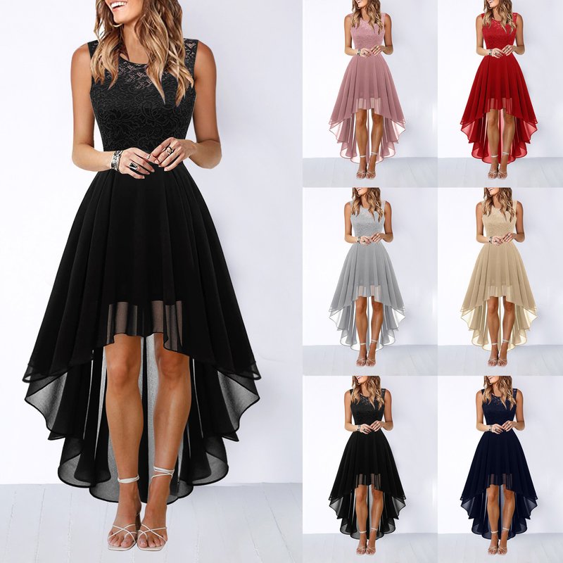 Women'shollow waist chiffon dress evening lace dress