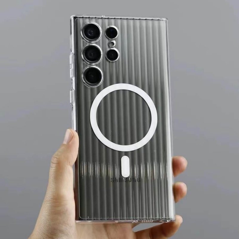 Luxury Ultra Thin Clear Stripes Pattern Magnetic Case For Samsung Galaxy S25 S24 S23 Ultra Plus 5G Slim Simple Cover