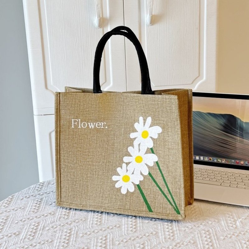 Beach Bag Large Capacity Linen Bag Women's Linen Carrying Mommy Bag Student Class Shoulder Tote Bag