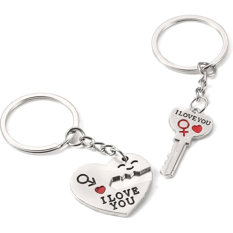 Shuosbai 2Pcs/Set Romantic I Love You Heart Key Pendant Keychain Couple Keyring Gift