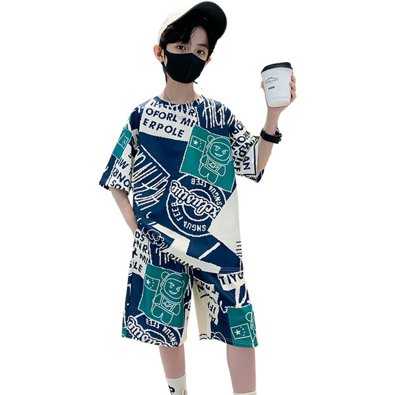 Mother & Kids 2024 Summer Middle and Large Children's Short Sleeve Suit Thin Boys Summer Clothes New Boys Sports Quick Dry Children's Two-piece Suit