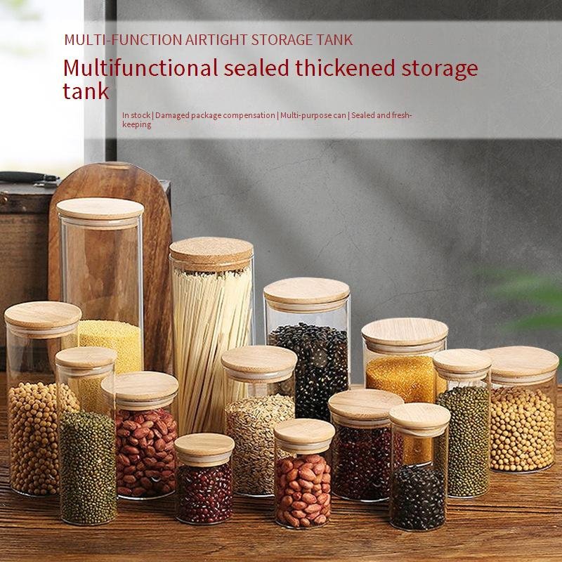 Home Storage Bamboo And Wood Lid Glass Storage Jars Sealed Jars Storage Bottles Seasoning Jars Tea Jars Dried Fruit Jars Glass Bottles