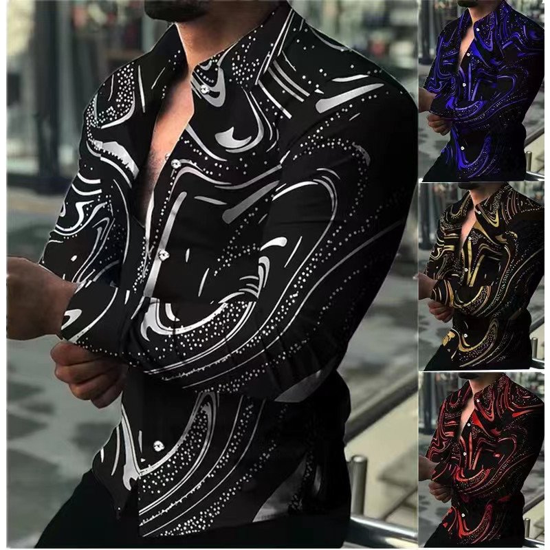 Men's Clothing Spring New Digital Printing Men's Casual Long Sleeve Plus Size Lapel Shirt Men's Shirt