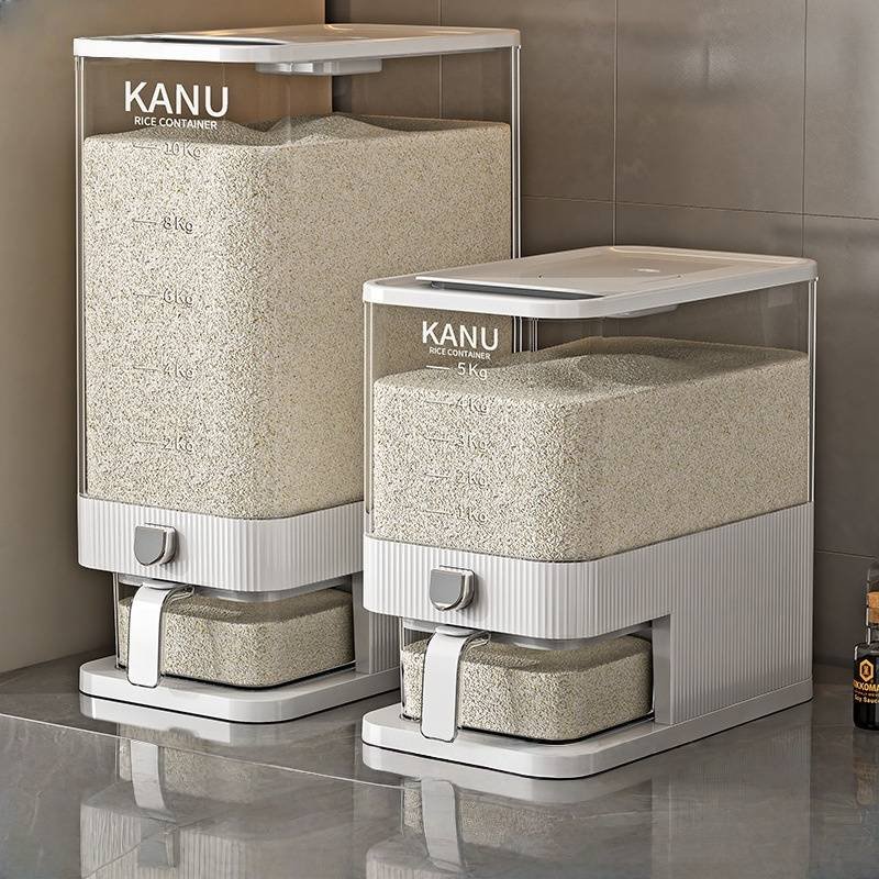 Airtight Rice Storage Container – 10L/20L BPA-Free Plastic Grain Bin With Locking Lid (White/Khaki, Anti-Moisture & Pest-Proof Design)​