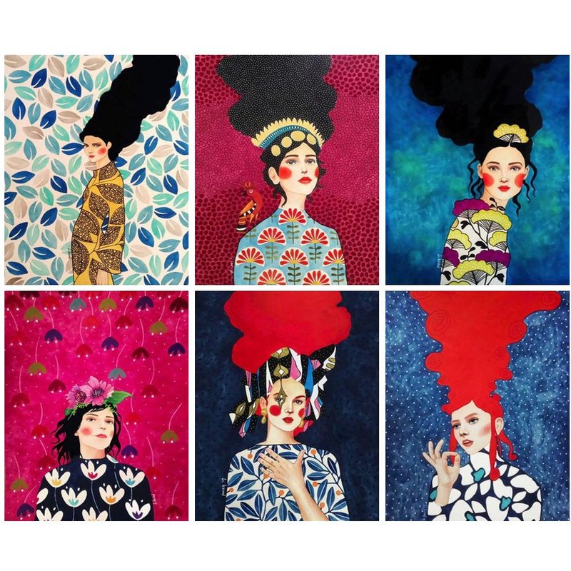 PhotoCustom 40Ă—50CM Paint By Numbers Hand Painting Picture Drawing Girl Illustration Digital Portrait For Kid Unique Gift