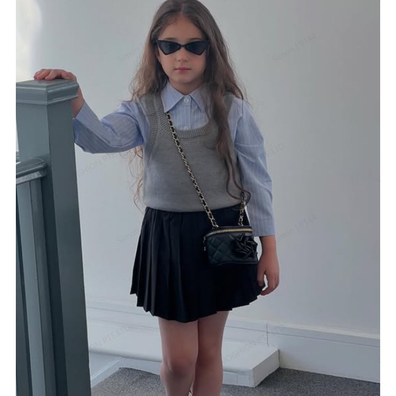 Girls' 3-Piece Set - Striped Shirt & Pleated Skirt | Preppy Autumn Outfit