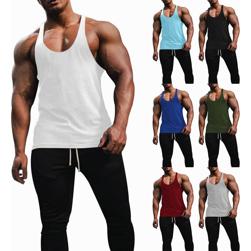 Cross-border Men's Vest Breathable Slim-fit Solid Color Summer Youth Sports Fitness Hurdle Sleeveless Bottom Shirt