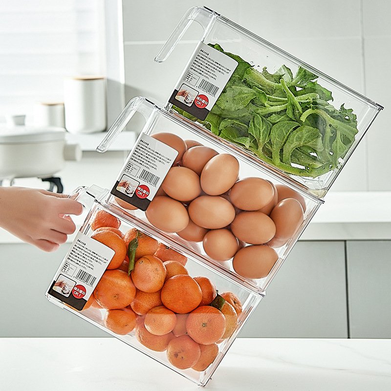 Kitchen vegetables and fruits made of high transparency material with a lid handle can be stacked with a refrigerator storage box for fresh-keeping