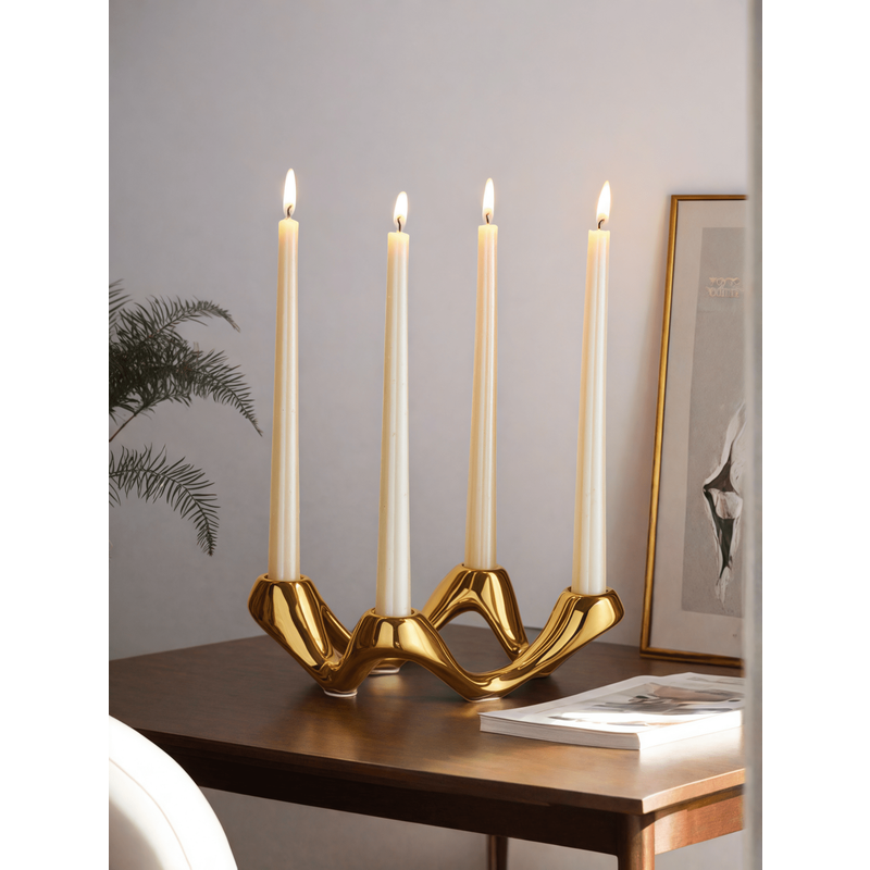 1pc High-end Design Four-hole Ceramic Candle Candle Holder Is Suitable For High-end Style Scene Ornament Candle Holder