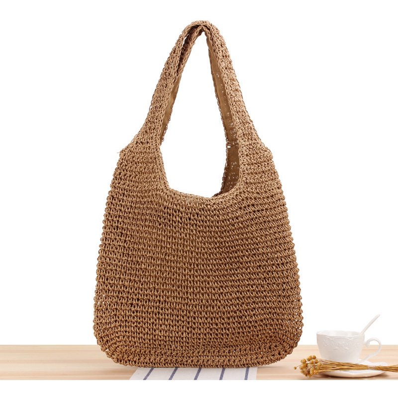 Single shoulder straw bag Mori hand-woven bag leisure large capacity beach bag