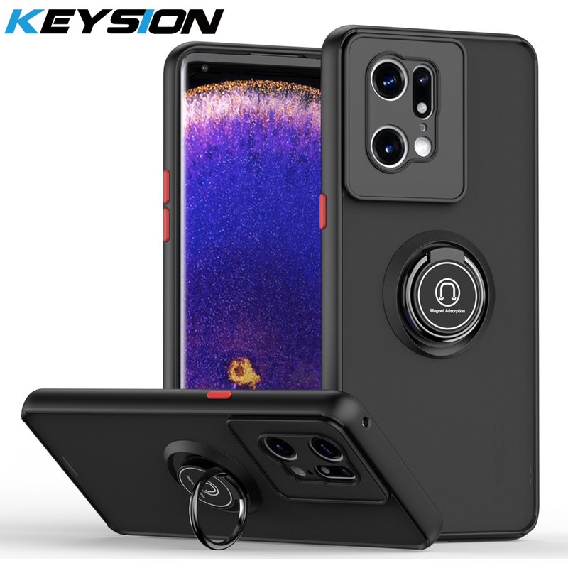 KEYSION Fashion Matte Case for OPPO Find X5 Pro Transparent Ring Stand Shockproof Phone Back Cover for OPPO Find X5 X3 L