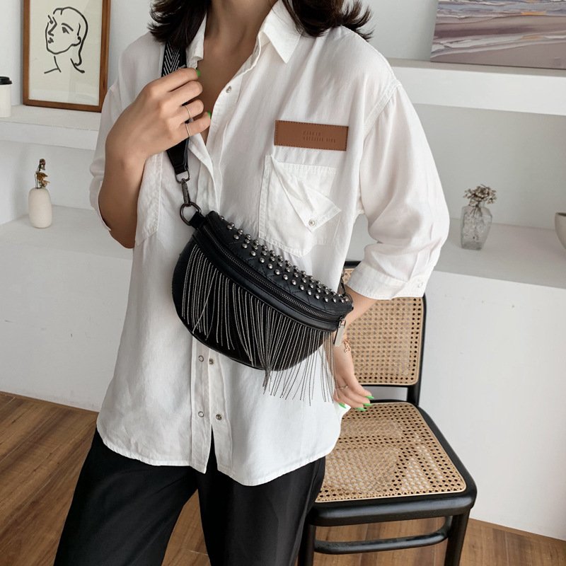 2024 New Fashion and Trendy Bag Texture Single Shoulder Women's Bag Crossbody Wide Shoulder Strap Casual Versatile Instagram Trendy Su Chest Bag