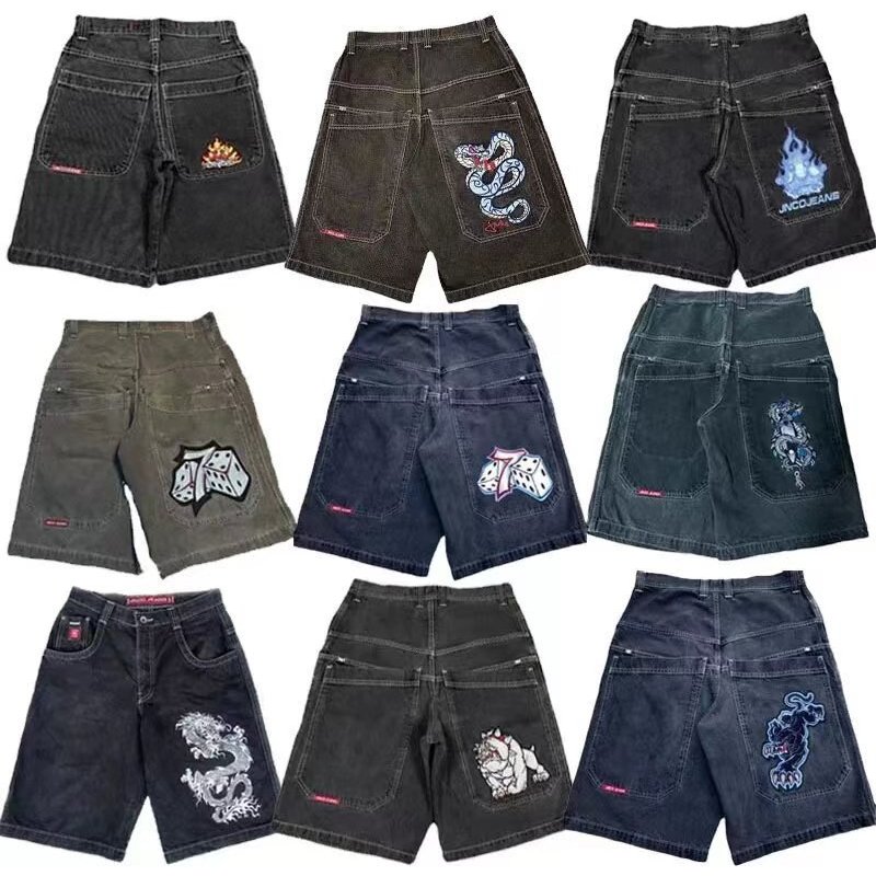 Men's Clothing shorts Y2K hip-hop Gothic pocket loose jeans shorts men
