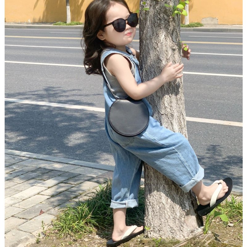 Kids Clothing girls soft denim overalls with ribbed vest two piece suit