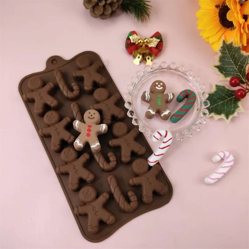 1pc Christmas Chocolate Mold Gingerbread Man Cane Biscuit Mold Home Baking Ice Grid Mold