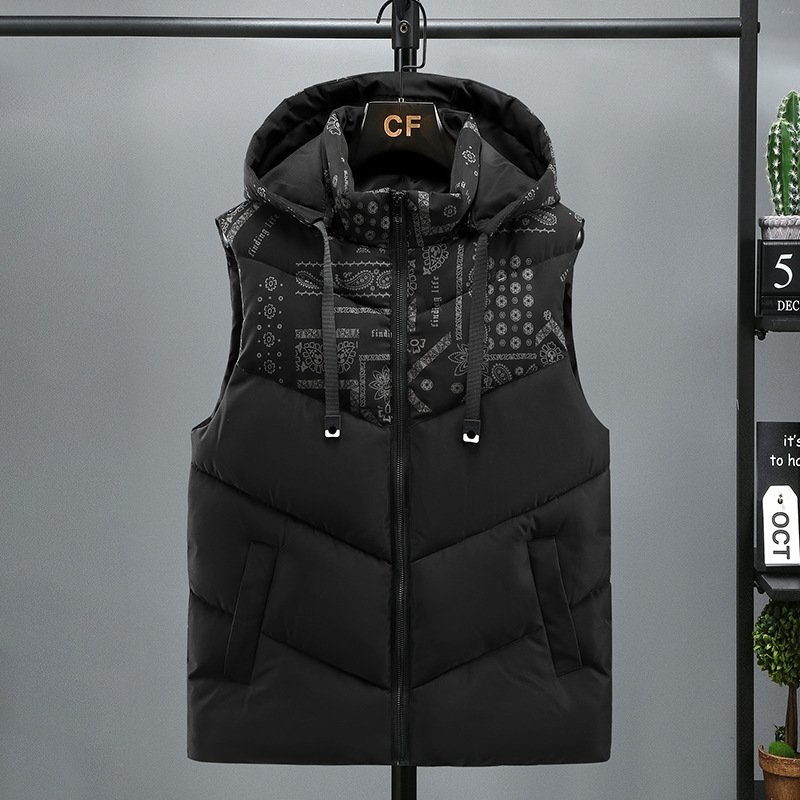 New color-blocked vest for men in autumn and winter trendy down cotton vest thickened thermal vest large size vest jacket