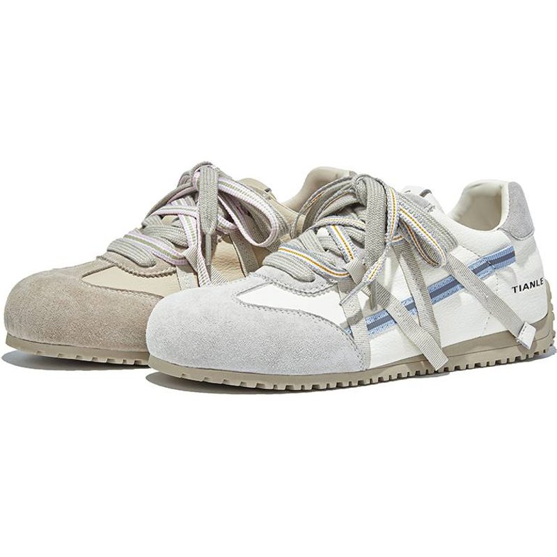 MingLiu Retro Genuine Leather Deconstructed Training Shoes For Women 2025 New Style Two-Tone Shoelaces Sports Shoes Casual Women's Footwear