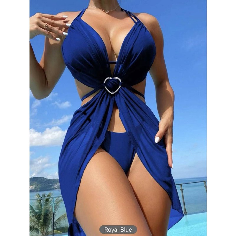 Sexy Romantic Bikini Mesh Skirt Three piece Set Solid Color Fashion Bikini