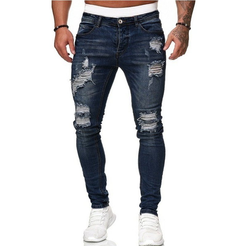 Men's trousers ripped slim denim trousers fashion calf trousers for men