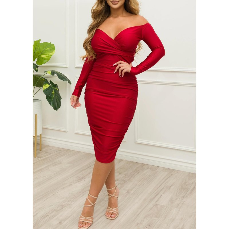 Women's sexy one-shoulder pleated hip long-sleeved dress