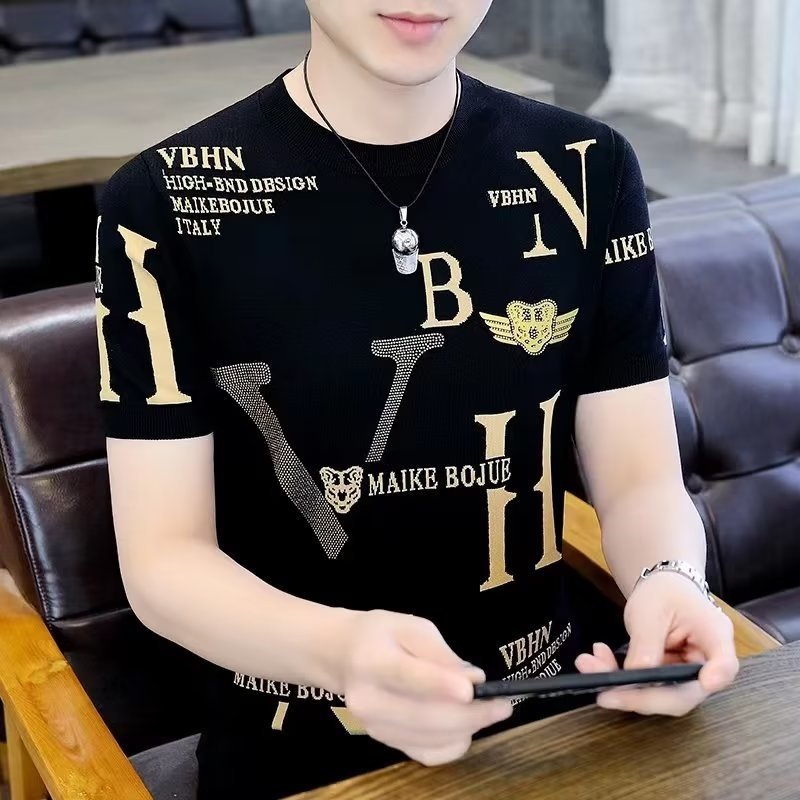 Clearance leak-picking counter withdrawal tail order foreign trade fashion brand Ice Silk short sleeve T-shirt men's half sleeve top clothes