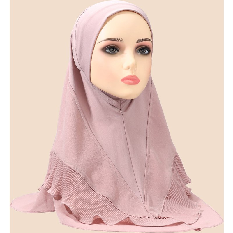 Women's Hijab solid color women's headscarf crystal linen chiffon double layer ruffled pullover headscarf comfortable and breathable