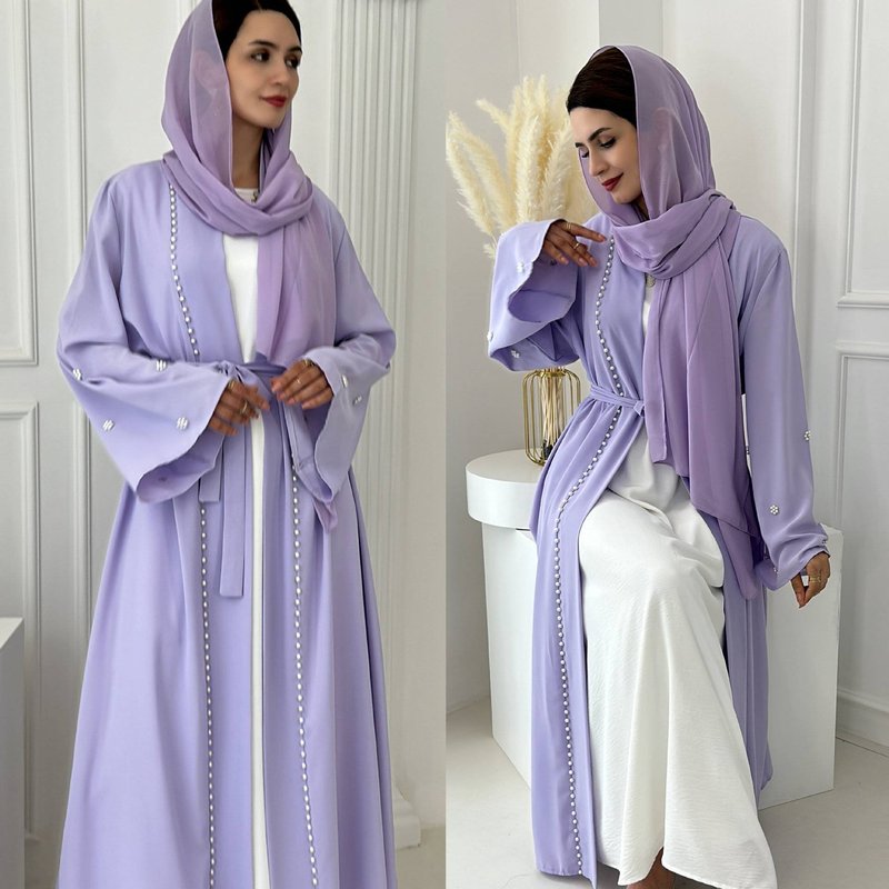 Women's Clothing Robe Solid Color Cardigan With Pearl Dress Cardigan