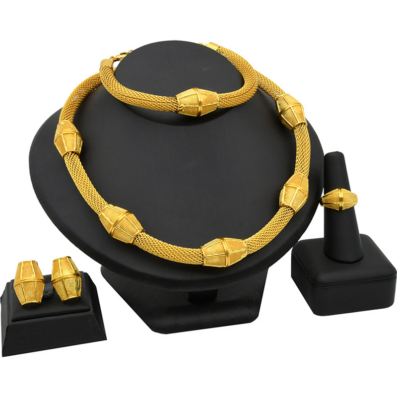 Cross-border Dubai Bridal Necklace Ring Earrings Bracelet Four Piece Set Indian Hot Selling Jewelry Set Wholesale