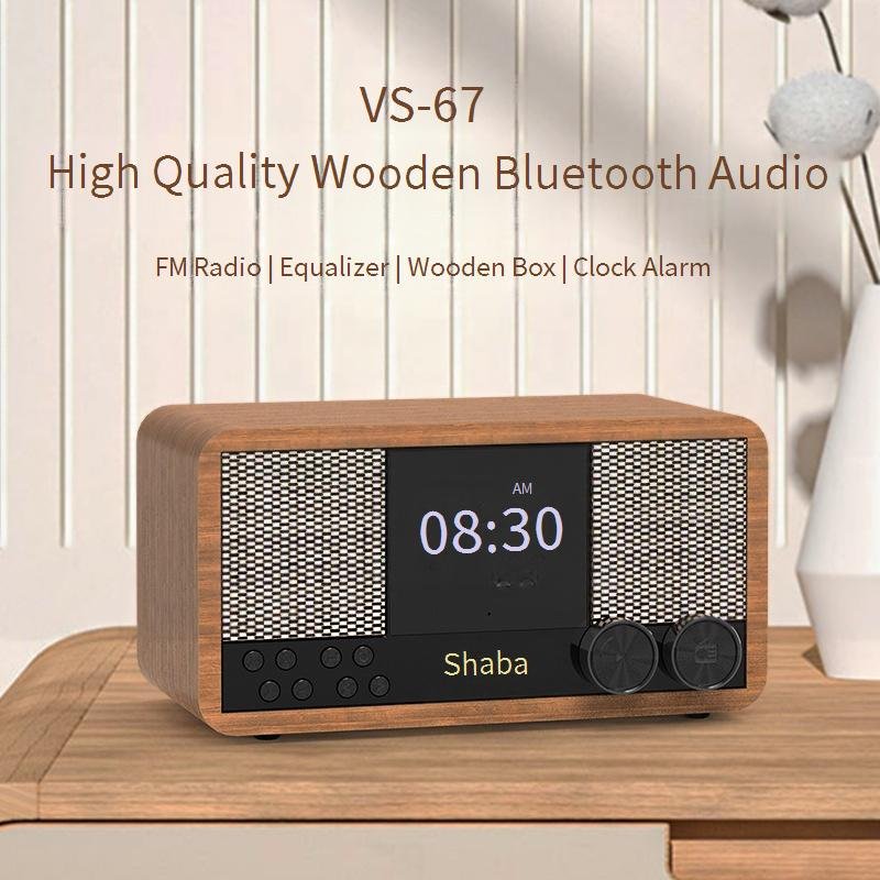 Home Furniture Retro Wooden Bluetooth Speaker Wireless Bluetooth Speaker Fm Radio Speaker Desktop Clock Speaker