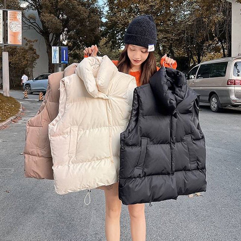 Women's Fashion Thick Cotton Vest Loose Standing Collar Padded Jacket Vest