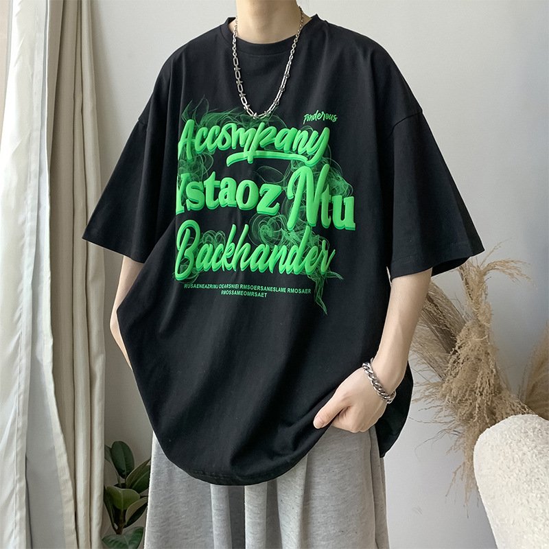 Men's clothing Fashion brand high street short-sleeved T-shirt men ins fashion brand style loose top trendy all-match summer slim printed T-shirt