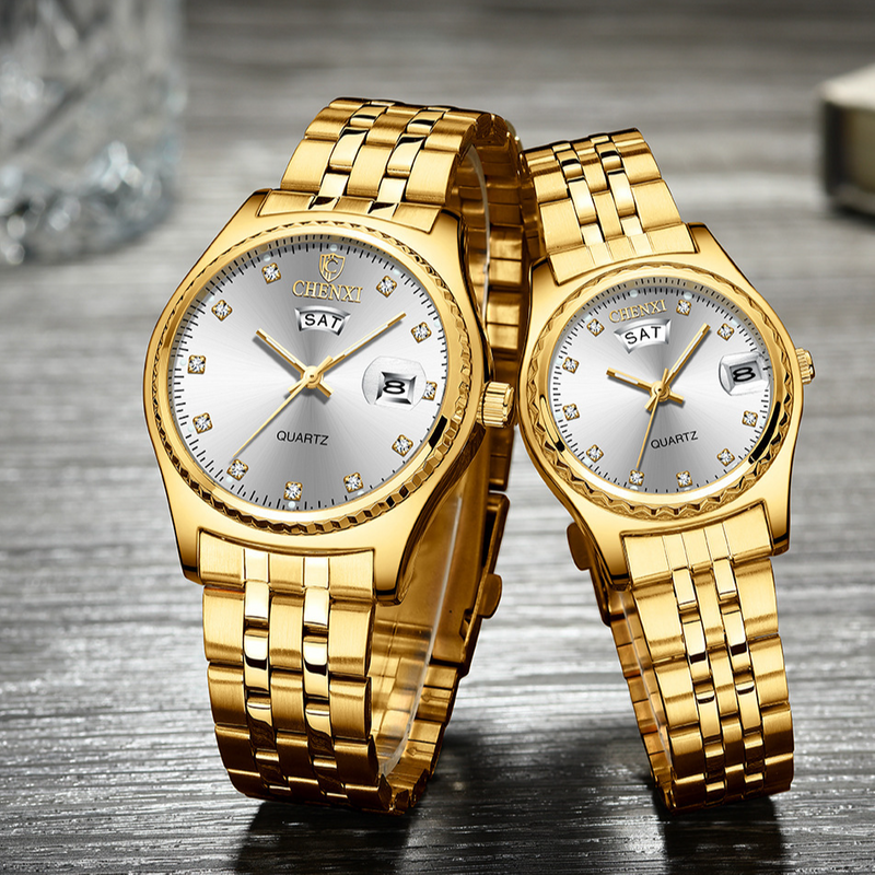 Men's And Women's Wrist Emoji Couples Waterproof Watch Glow-in-the-dark Gold Double Calendar