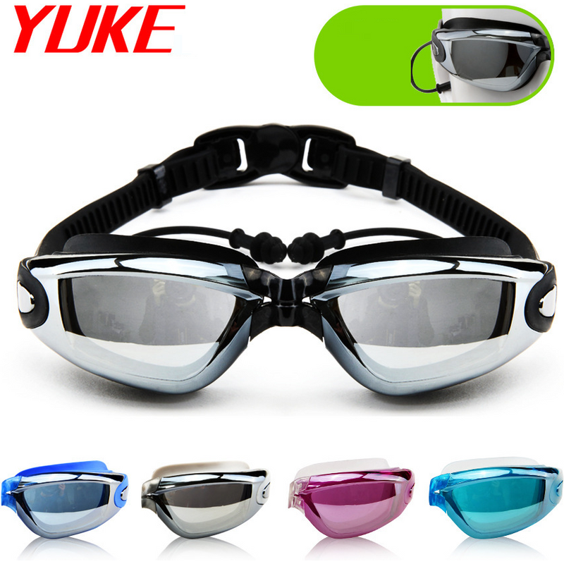 Swimming Eyewear Yuke Swimming Goggles Electroplated Anti Fog Swimming Goggles With Earplugs Flat Swimming Goggles