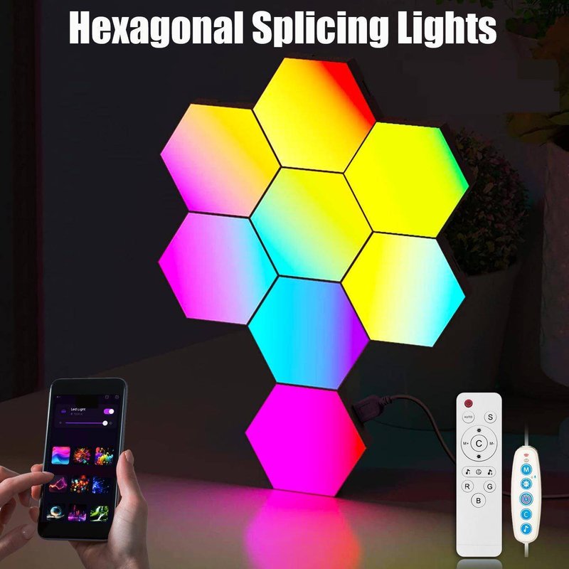 Hexagon RGB Gaming Light Bars With Sound Sync & Voice Control - Modular LED Wall Lights For PC Setup, Streaming Room, Esports Battlestation