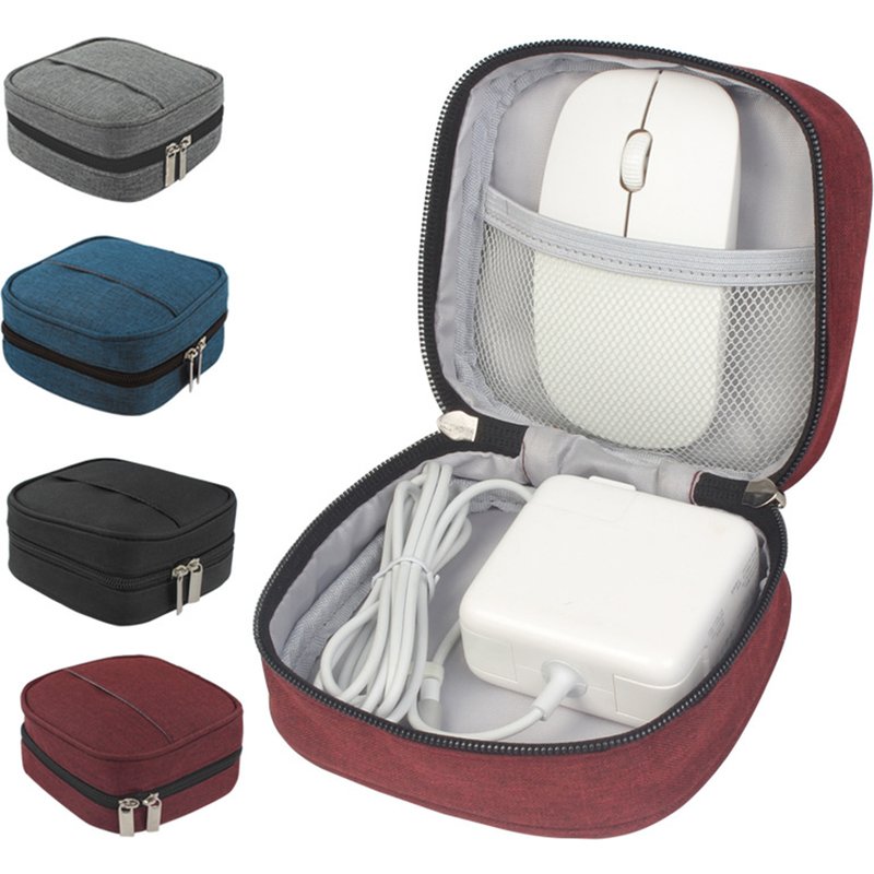 Headphone Storage Bag Large Capacity Zipper Closure Oxford Cloth Square Digital Storage Bag Adapter Data Cable Container Office Supplies
