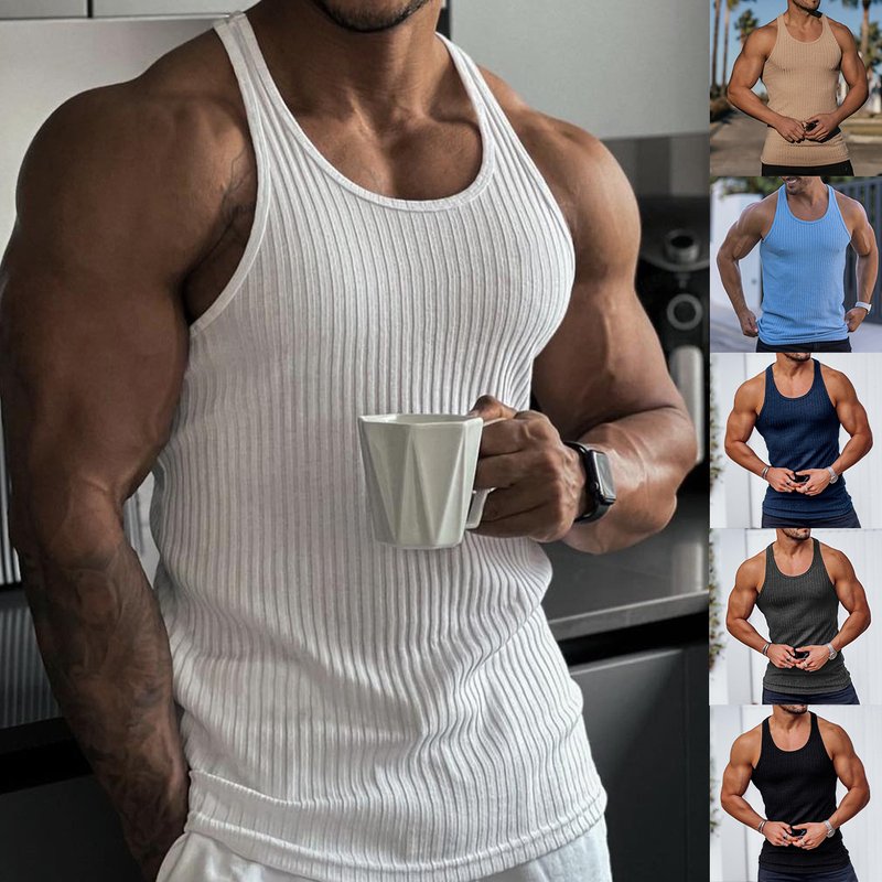 Men's Clothing Summer Knitted Vertical Stripe Fitness Sports Self Cultivation Vest Men's I Shaped Vest