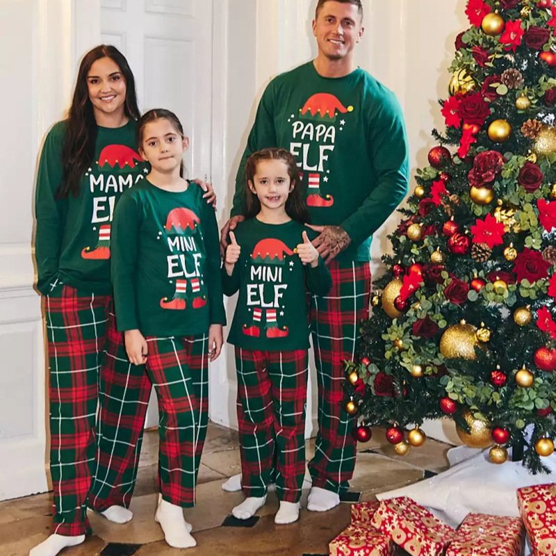 Family Matching Christmas Pajama Set - Long Sleeve Cotton Sleepwear With Holiday Print, Cozy Home Outfit For Parents & Kids (Red/Green)