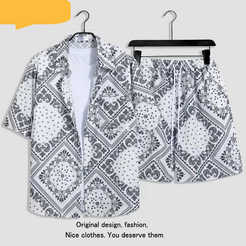 Men's Beach Holiday Style Loose Shorts Flower Shirt Casual Two Piece Set