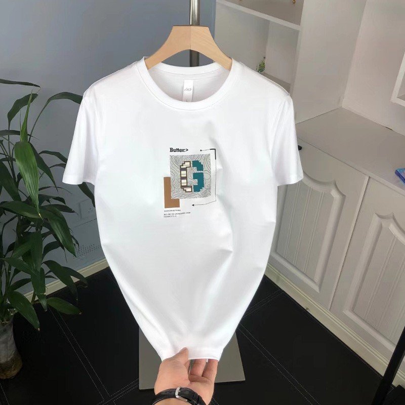 Men's Clothing letter print round neck short sleeved T shirt for men, new summer style, versatile and handsome youth bottoming shirt