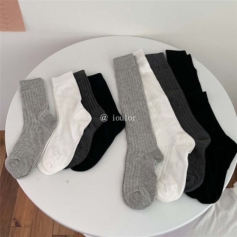 Black and white socks long socks cotton socks mid-tube socks knee-high socks ins fashion socks