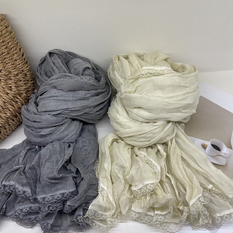 Gentle pure color lace lace scarf autumn decorative scarf women fashion everything with cotton shawl