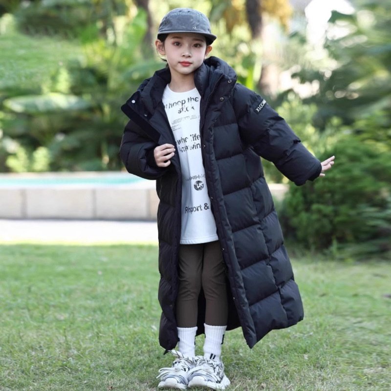 ​​Kids' Long Puffer Coat With Hood – Warm Winter Jacket For Boys & Girls (Ages 8+, 120-170cm, Black)​​