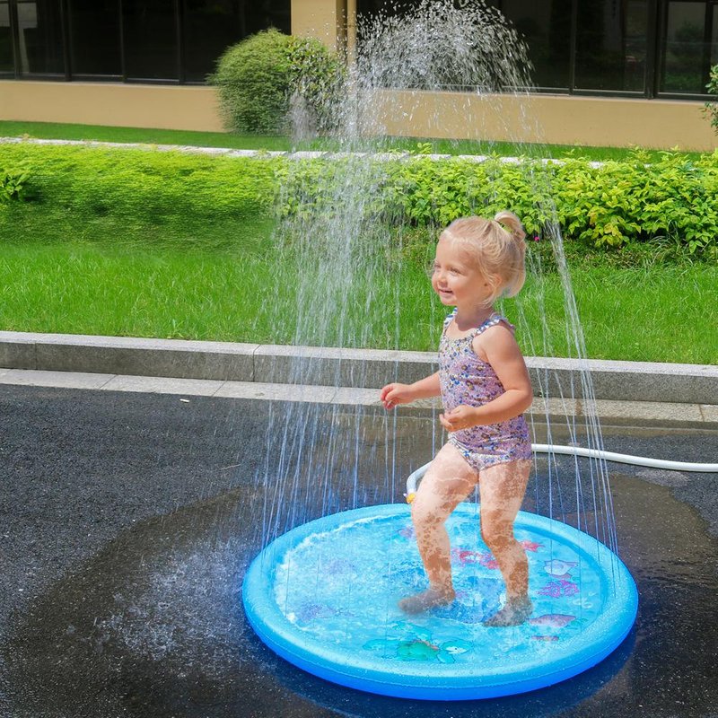 Kids Splash Pad Inflatable PVC Water Play Mat With Spray Fountains Outdoor Cooling Mat For Summer Interactive Sprinkler Toy For Toddlers Family Fun